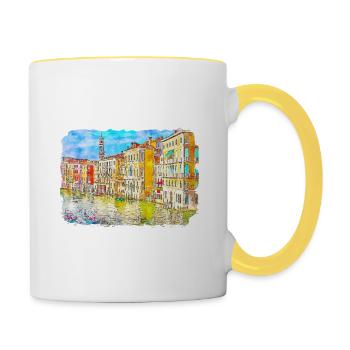 Venedig Italien Aquarell Skizze Gezeichnetes Gemälde - Tasse zweifarbig - Weiß/Gelb - Rechts