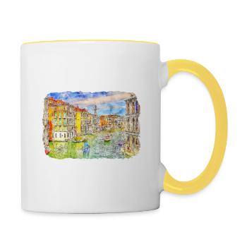 Venice Italy Watercolor Sketch Illustration - Contrasting Mug - white/yellow - Right