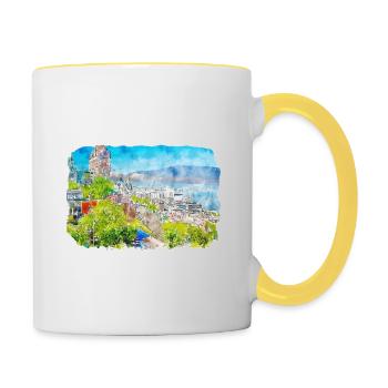 Québec Canada Aquarelle Dessin Dessin Illustration - Mug contrasté - blanc/jaune - Droite
