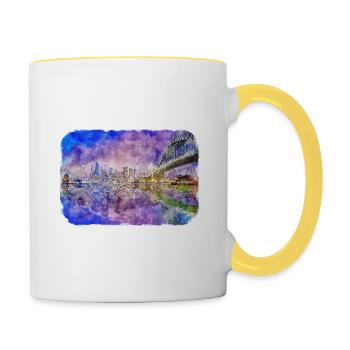Australie Aquarelle Esquisse Dessinée à la Main Peinture - Mug contrasté - blanc/jaune - Droite