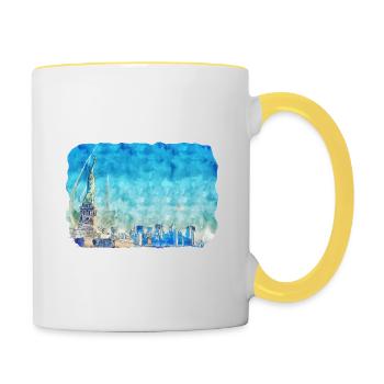 New York Usa Watercolor Sketch Drawing - Contrasting Mug - white/yellow - Right