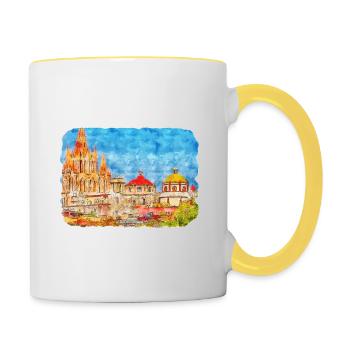 San Miguel De Allende Mexique Aquarelle Esquisse Dra - Mug contrasté - blanc/jaune - Droite
