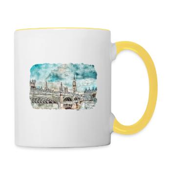 Uk Landmark Watercolor Sketch Painting Illustratio - Contrasting Mug - white/yellow - Right