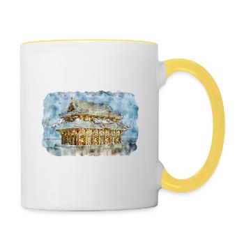 Japan Aquarellskizze Handgezeichnete Illustration - Tasse zweifarbig - Weiß/Gelb - Rechts