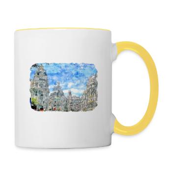 Madrid Espagne Aquarelle Esquisse Dessinée Peinture - Mug contrasté - blanc/jaune - Droite