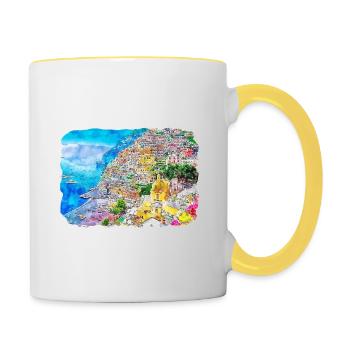 Positano Italy Watercolor Sketch Illustration - Contrasting Mug - white/yellow - Right