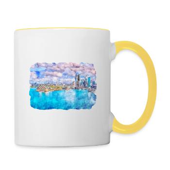 Australie Aquarelle Esquisse Dessinée à la Main Peinture - Mug contrasté - blanc/jaune - Droite