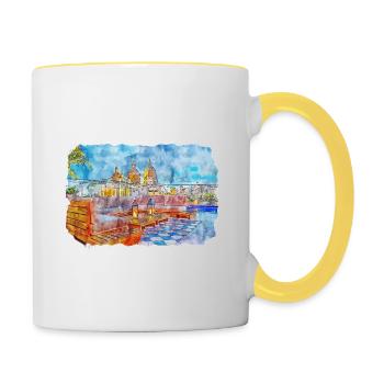 Cartagena Kolumbien Aquarell Skizze Gezeichnet Illustr - Tasse zweifarbig - Weiß/Gelb - Rechts