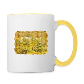 Dinde Aquarelle Esquisse Dessinée à la main Illustration - Mug contrasté - blanc/jaune - Droite