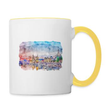 Berlin Allemagne Aquarelle Esquisse Dessinée Peinture - Mug contrasté - blanc/jaune - Droite