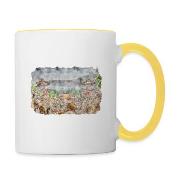 China Watercolor Sketch Hand Drawn Illustration - Contrasting Mug - white/yellow - Right