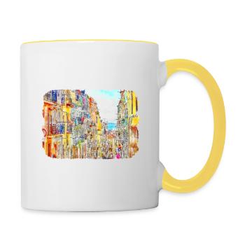 Lisbonne Portugal Aquarelle Esquisse Peinture Dessinée - Mug contrasté - blanc/jaune - Droite