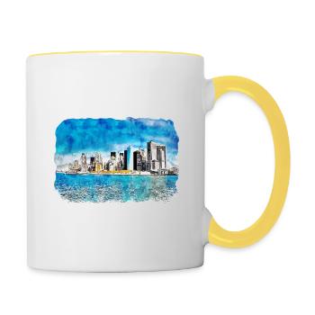 New York Usa Watercolor Sketch Drawing - Contrasting Mug - white/yellow - Right