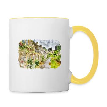 Irlande Royaume-Uni Aquarelle Dessin Dessin Illustration - Mug contrasté - blanc/jaune - Droite