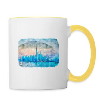 Shanghai China Aquarell Skizze Illustration - Tasse zweifarbig - Weiß/Gelb - Rechts