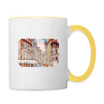 Prag Tschechien Aquarell Skizze Zeichnung - Tasse zweifarbig - Weiß/Gelb - Rechts