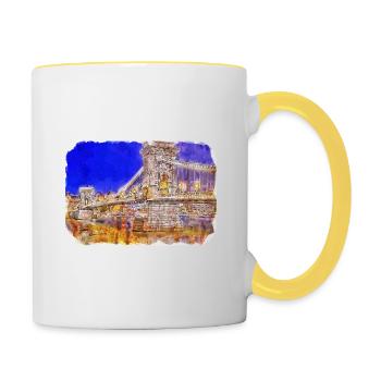 Budapest Ungarn Aquarell Skizze Illustration - Tasse zweifarbig - Weiß/Gelb - Rechts