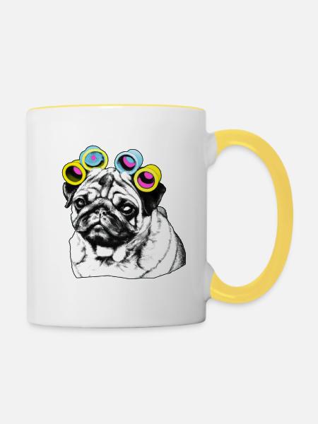 Verwöhnter Mops - Tasse zweifarbig - Weiß/Gelb