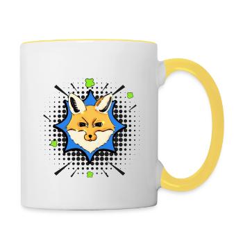 Fuchs gezeichnet Blau und Grün für Jung und Alt - Tasse zweifarbig - Weiß/Gelb - Rechts