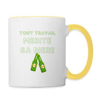 Tout travail mérite sa bière - Mug contrasté - blanc/jaune - Droite