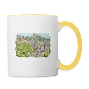 Beijing Chine Aquarelle Esquisse Dessin Dessiné - Mug contrasté - blanc/jaune - Droite