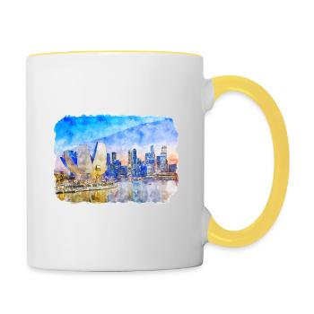 Singapore Watercolor Sketch Hand Drawn Painting - Contrasting Mug - white/yellow - Right