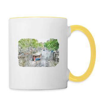 Amsterdam Netherlands Watercolor Sketch Drawing - Contrasting Mug - white/yellow - Right