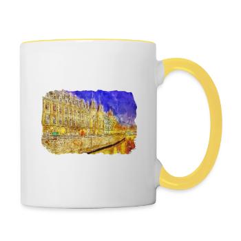 St Petersburg Russia Watercolor Sketch Drawn Illus - Contrasting Mug - white/yellow - Right