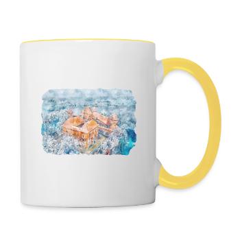 Lithuania Landmark Watercolor Sketch Illustration - Contrasting Mug - white/yellow - Right