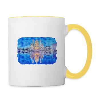 Autriche Aquarelle Esquisse Dessinée à la main Illustration - Mug contrasté - blanc/jaune - Droite