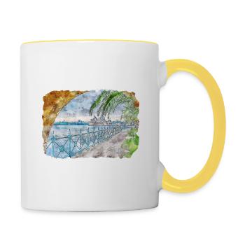 Australie Aquarelle Esquisse Dessinée à la Main Peinture - Mug contrasté - blanc/jaune - Droite