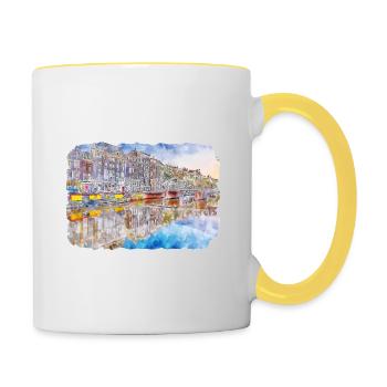 Amsterdam Pays-Bas Aquarelle Sketch Draw Drawi - Mug contrasté - blanc/jaune - Droite