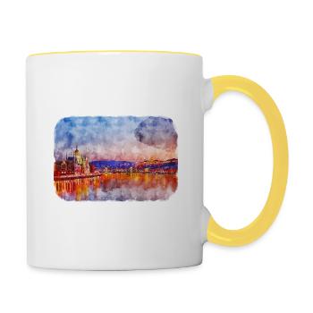Budapest Ungarn Aquarell Skizze Illustration - Tasse zweifarbig - Weiß/Gelb - Rechts