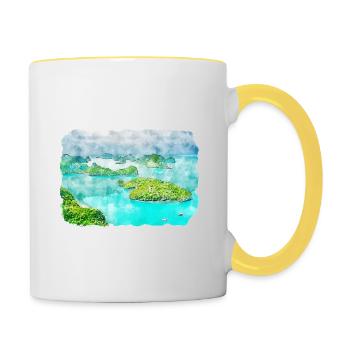 Thaïlande Aquarelle Esquisse Dessinée à la Main Illustration - Mug contrasté - blanc/jaune - Droite