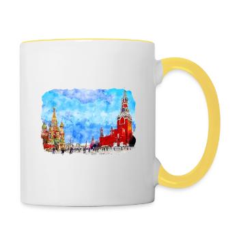 Moscou Russie Aquarelle Esquisse Dessin Dessiné - Mug contrasté - blanc/jaune - Droite