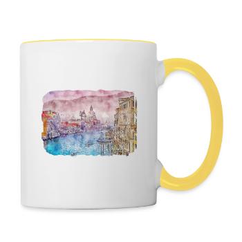 Venise Italie Aquarelle Esquisse Illustration - Mug contrasté - blanc/jaune - Droite