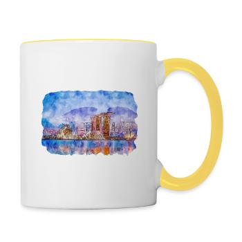 Singapour Aquarelle Esquisse Dessinée à la Main Peinture - Mug contrasté - blanc/jaune - Droite