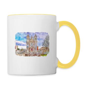Porto Portugal Watercolor Sketch Drawn Painting - Contrasting Mug - white/yellow - Right
