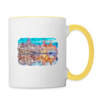 Pologne Repère Aquarelle Esquisse Dessin de peinture - Mug contrasté - blanc/jaune - Droite
