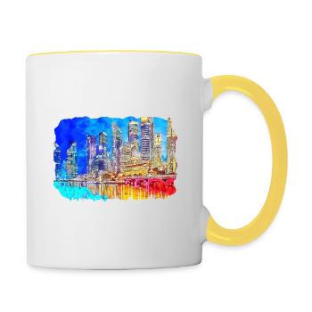 Singapour Aquarelle Esquisse Dessinée à la Main Peinture - Mug contrasté - blanc/jaune - Droite