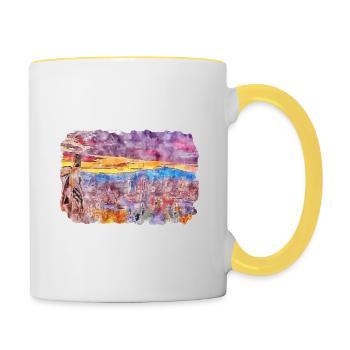 Madrid Espagne Aquarelle Esquisse Dessinée Peinture - Mug contrasté - blanc/jaune - Droite