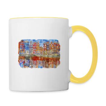 Amsterdam Netherlands Watercolor Sketch Drawing - Contrasting Mug - white/yellow - Right
