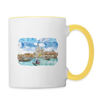 Venedig Italien Aquarellskizze Gezeichnete Illustration - Tasse zweifarbig - Weiß/Gelb - Rechts