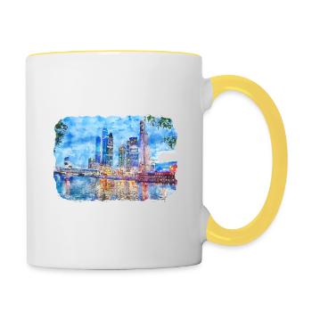 Moscou Russie Aquarelle Esquisse Dessin Dessiné - Mug contrasté - blanc/jaune - Droite