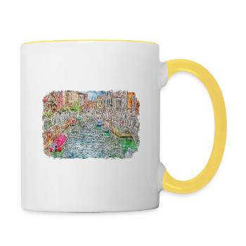 Venedig Italien Aquarellskizze Gezeichnete Illustration - Tasse zweifarbig - Weiß/Gelb - Rechts