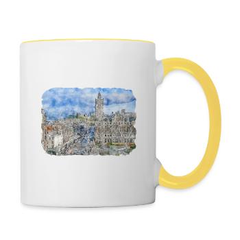 Edinburgh Schottland UK Aquarell Skizze gezeichnet Schmerz - Tasse zweifarbig - Weiß/Gelb - Rechts
