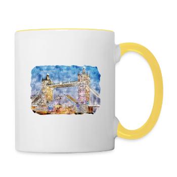 Uk Watercolor Sketch Hand Drawn Illustration - Contrasting Mug - white/yellow - Right