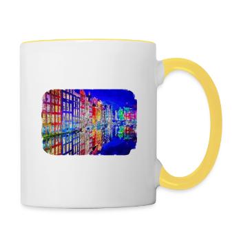 Amsterdam Pays-Bas Aquarelle Dessin d’esquisse - Mug contrasté - blanc/jaune - Droite