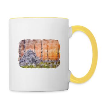 Dinde Aquarelle Esquisse Dessinée à la main Illustration - Mug contrasté - blanc/jaune - Droite