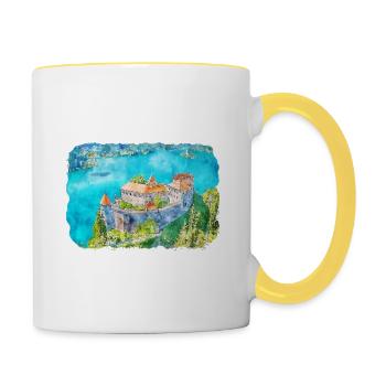 Illustration de l’esquisse à l’aquarelle de Slovénie - Mug contrasté - blanc/jaune - Droite